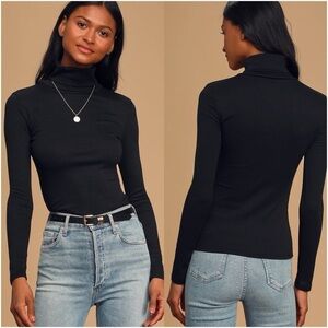 LULU’S Sherie Black Ribbed Long Sleeve Turtleneck Top